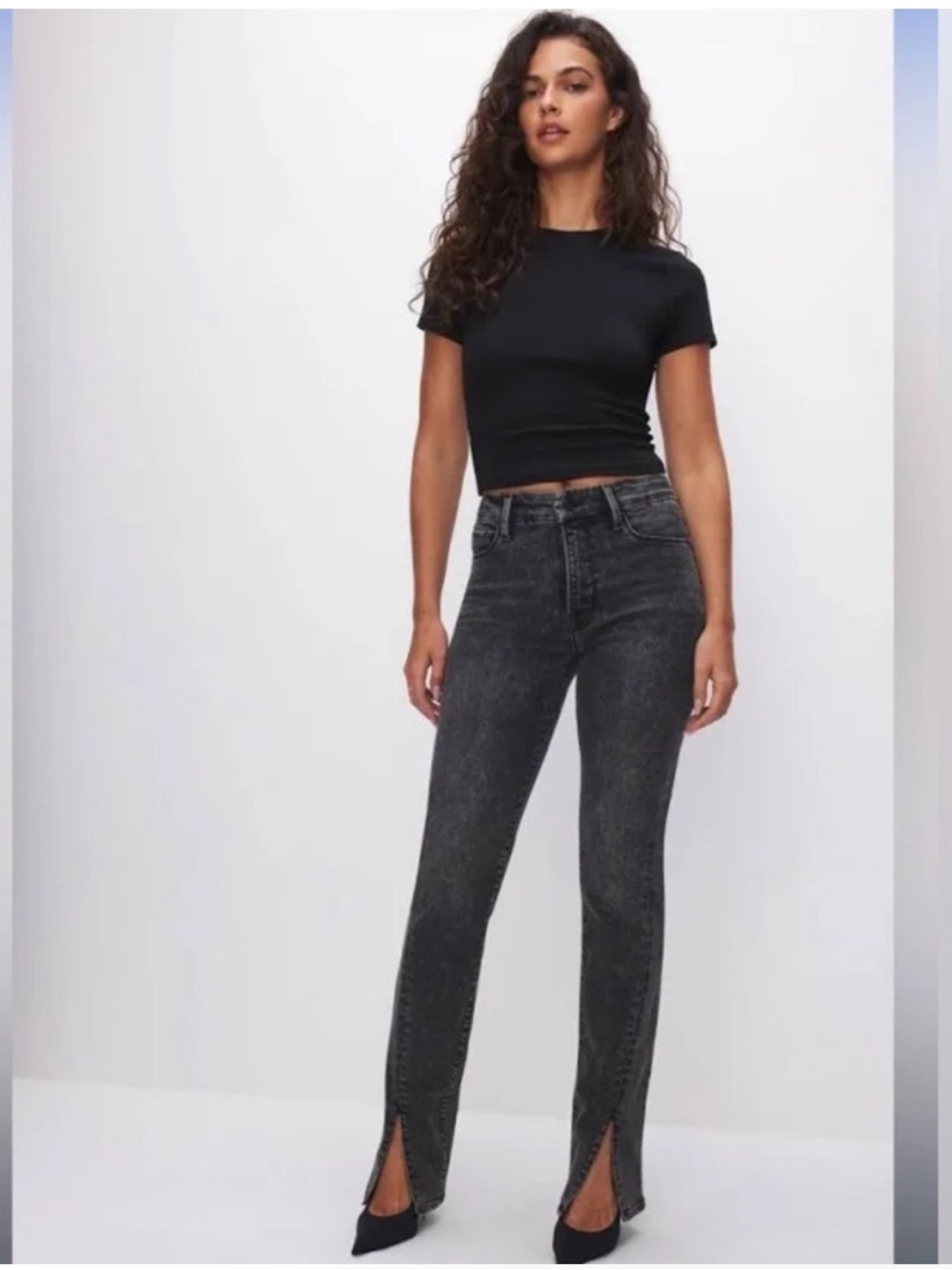 Good American Black Good Classic Slim Straight Jeans Split Hem Size 16 Plus NWT